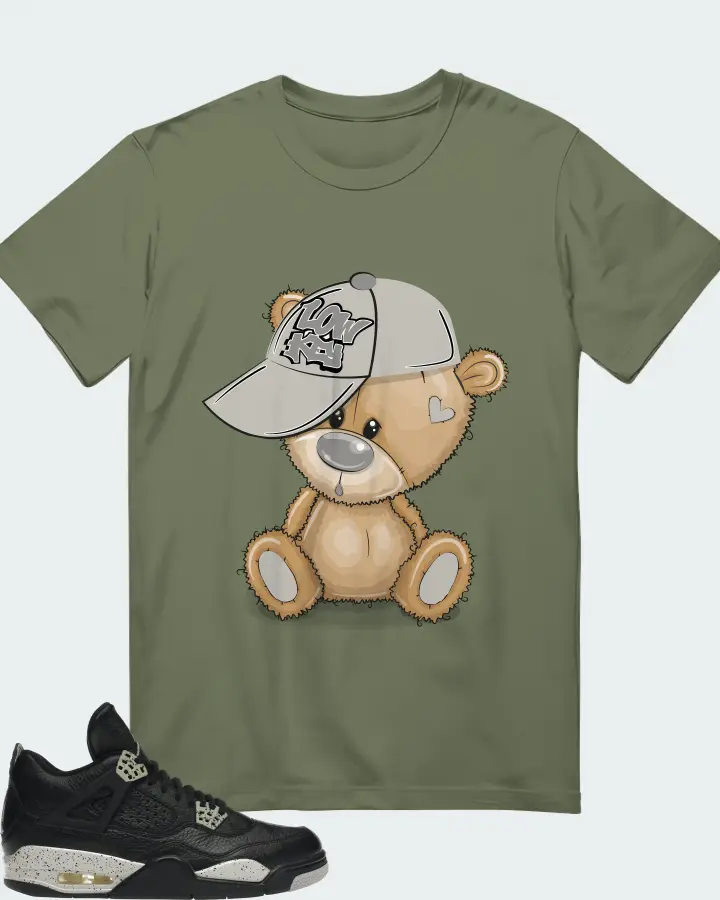 Jordan 4 Retro Sneaker Matching Olive T-Shirt - LOW KEY BEAR
