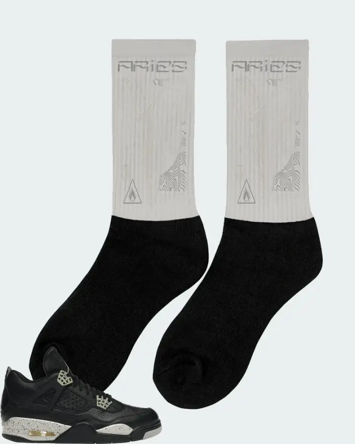 Jordan 4 Retro Sneaker Matching Grey Socks (ARIES) - View 3