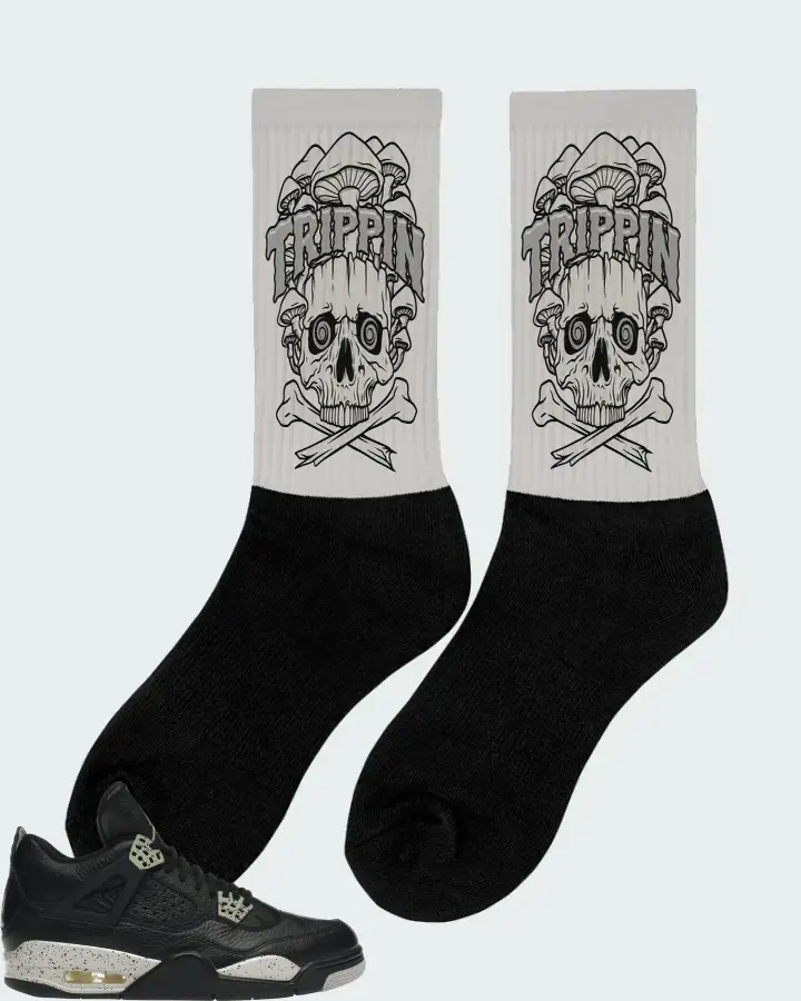 Jordan 4 Retro Sneaker Matching Grey Socks (Trippin Skull) - View 3