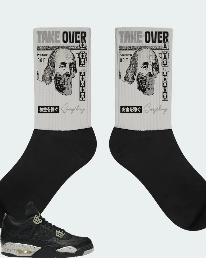 Jordan 4 Retro Sneaker Matching Grey Socks - Take Over