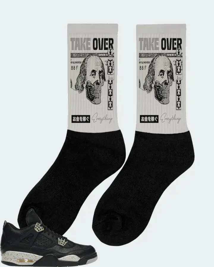 Jordan 4 Retro Sneaker Matching Grey Socks (Take Over) - View 3