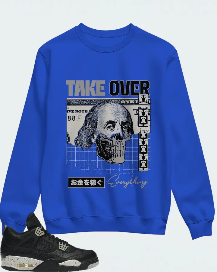 Jordan 4 Retro Sneaker Matching Royal Blue Sweatshirt - Take Over