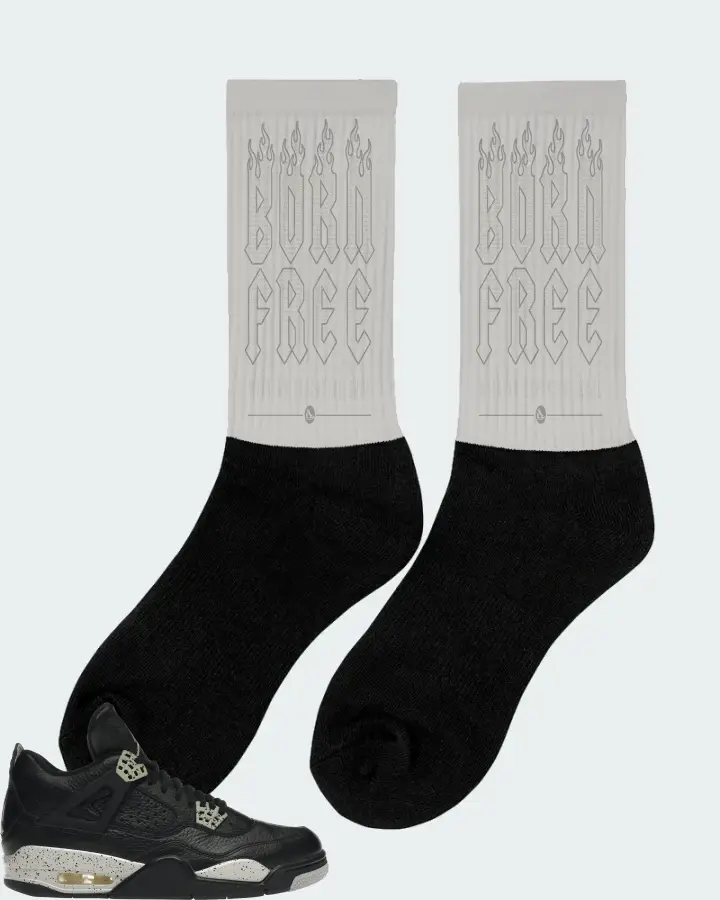 Jordan 4 Retro Sneaker Matching Grey Socks (Born Free) - View 3