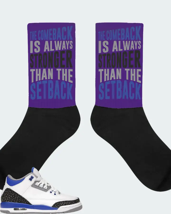 Jordan 3 Retro Sneaker Matching Purple Socks - The Comeback