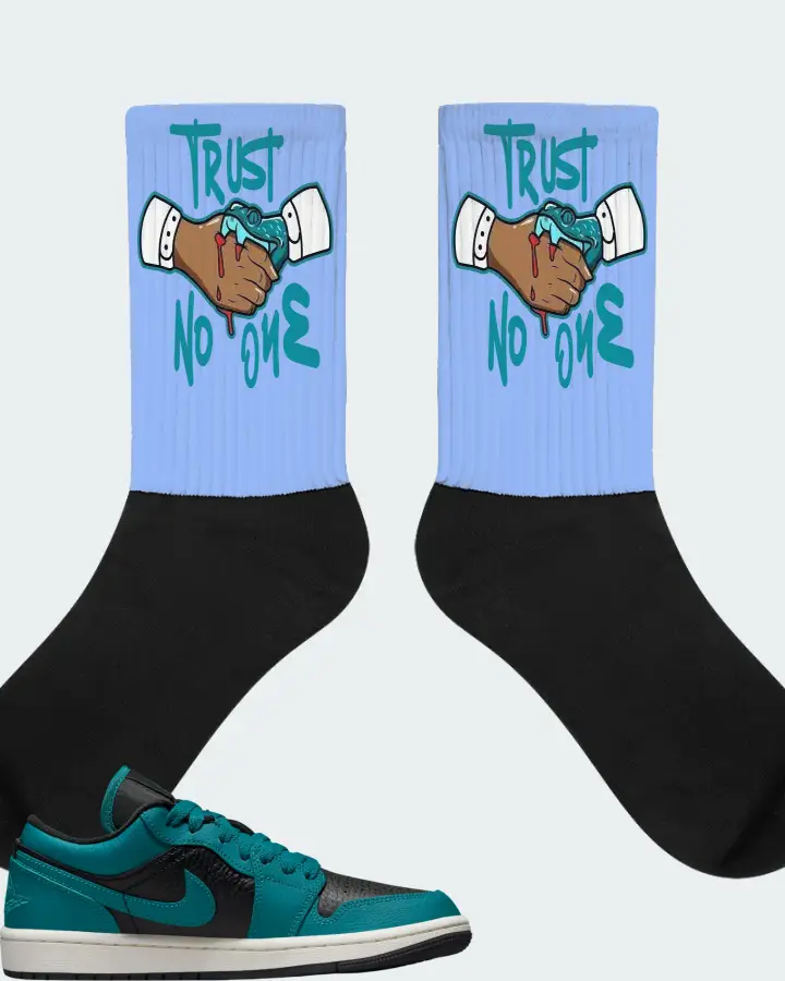 Jordan 1 Low SE Sneaker Matching Carolina Blue Socks - Trust No One