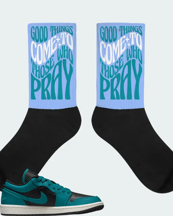 Jordan 1 Low SE Sneaker Matching Carolina Blue Socks - Good Things Come To Those Who Pray