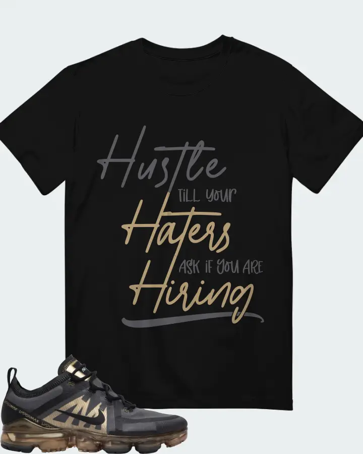 Nike Air VaporMax 2019 Black Metallic Gold Sneaker Matching Black T-Shirt - HUSTLE TILL YOUR HATERS ASK