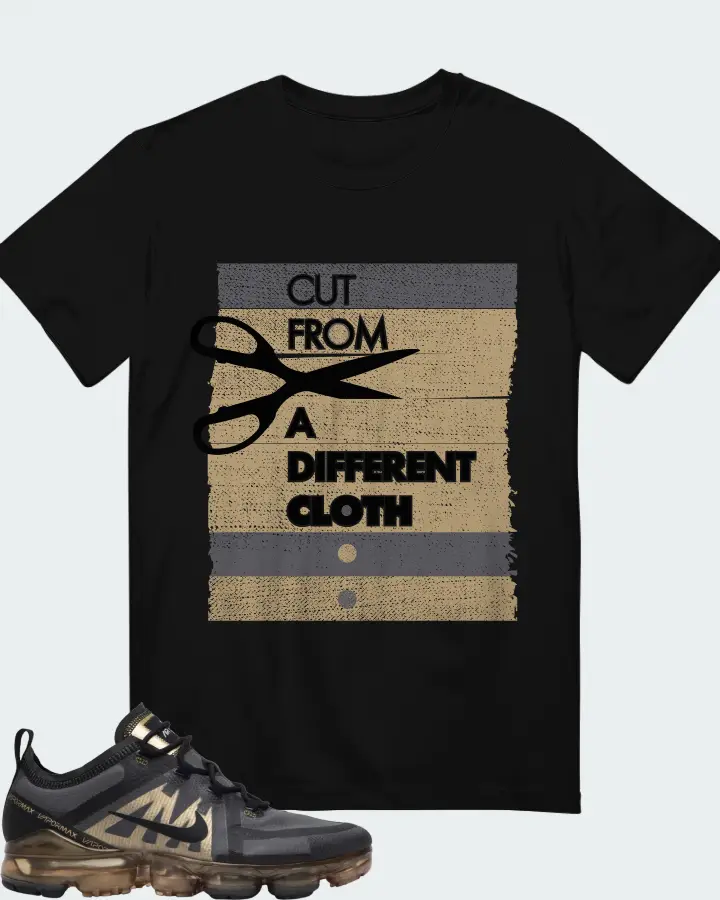 Nike Air VaporMax 2019 Black Metallic Gold Sneaker Matching Black T-Shirt - Cut From a Different Cloth