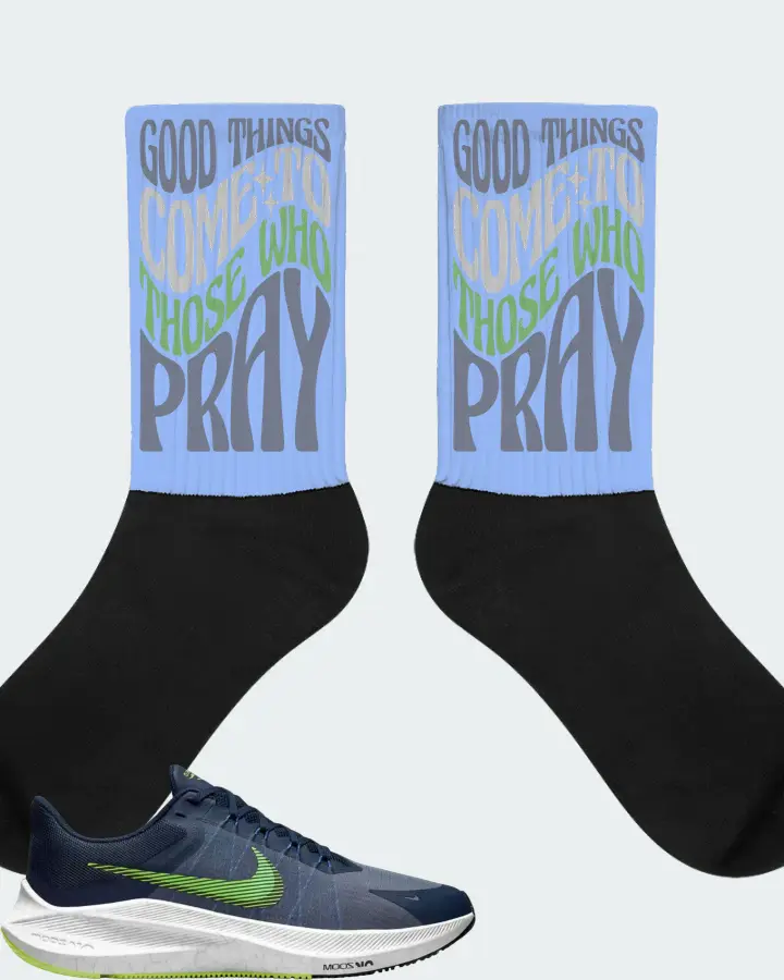 Nike Zoom Winflo 8 Sneaker Matching Carolina Blue Socks - Good Things Come To Those Who Pray