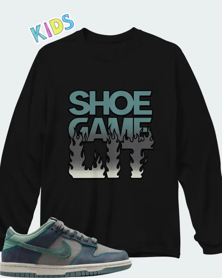 Nike Dunk Low LV8 GS Pencil Point Mineral Slate Obsidian Matching Kid's Long Sleeve T-Shirt