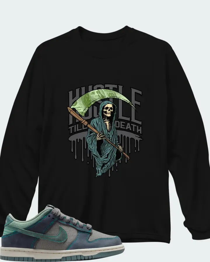 Nike Dunk Low LV8 GS Pencil Point Mineral Slate Obsidian Matching Long Sleeve T-Shirt