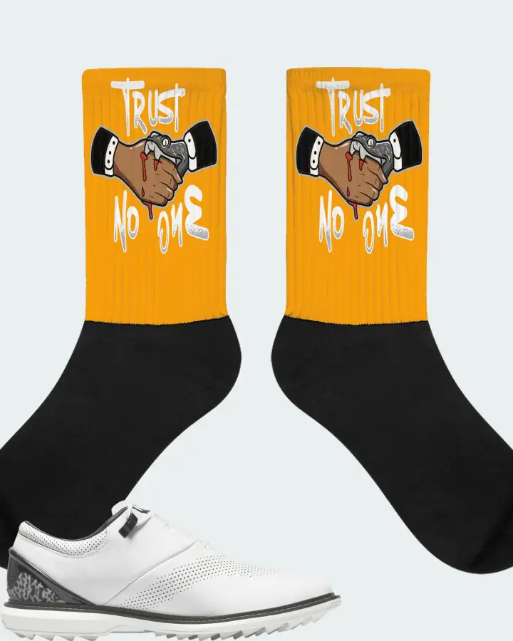 Jordan ADG 4 Golf Sneaker Matching Gold Socks - Trust No One
