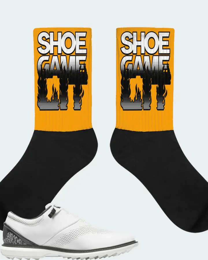 Jordan ADG 4 Golf Sneaker Matching Gold Socks - Shoe Game Lit Refreshed