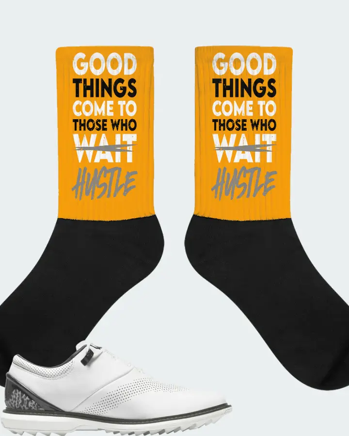 Jordan ADG 4 Golf Sneaker Matching Gold Socks - Good Things Come