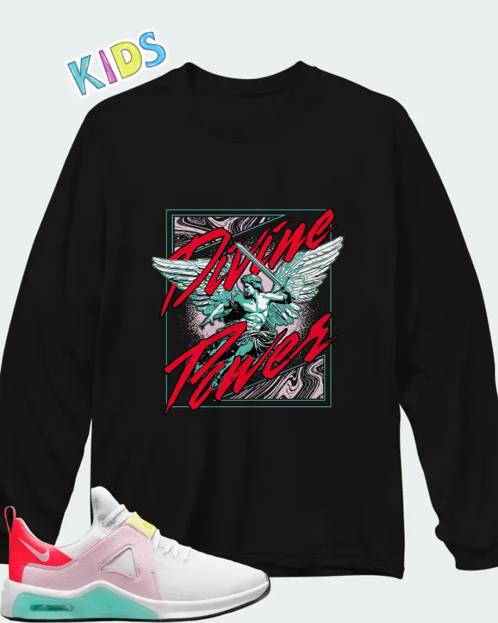 Nike Air Max Bella TR5 White Crimson Pink Foam Matching Kid's Long Sleeve T-Shirt