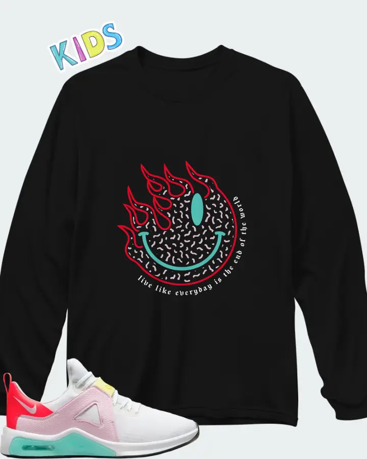 Nike Air Max Bella TR5 White Crimson Pink Foam Matching Kid's Long Sleeve T-Shirt