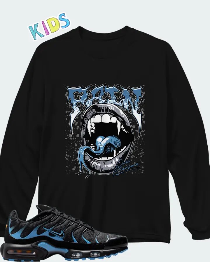 Nike Air Max Plus Black University Blue (2022) Matching Kid's Long Sleeve T-Shirt
