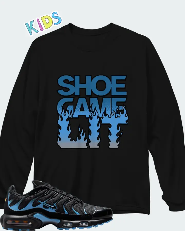 Nike Air Max Plus Black University Blue (2022) Matching Kid's Long Sleeve T-Shirt