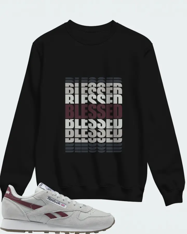 Reebok Classic Leather Sneaker Matching Black Sweatshirt - BLESSED Many Times