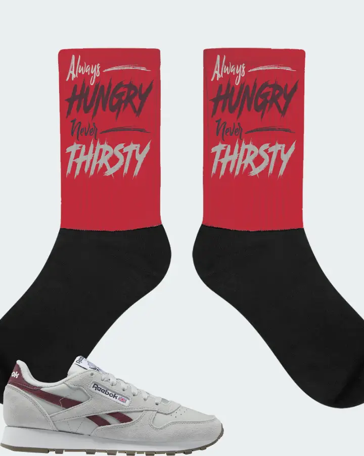 Reebok Classic Leather Sneaker Matching Red Socks - Always HUNGRY Never THIRSTY