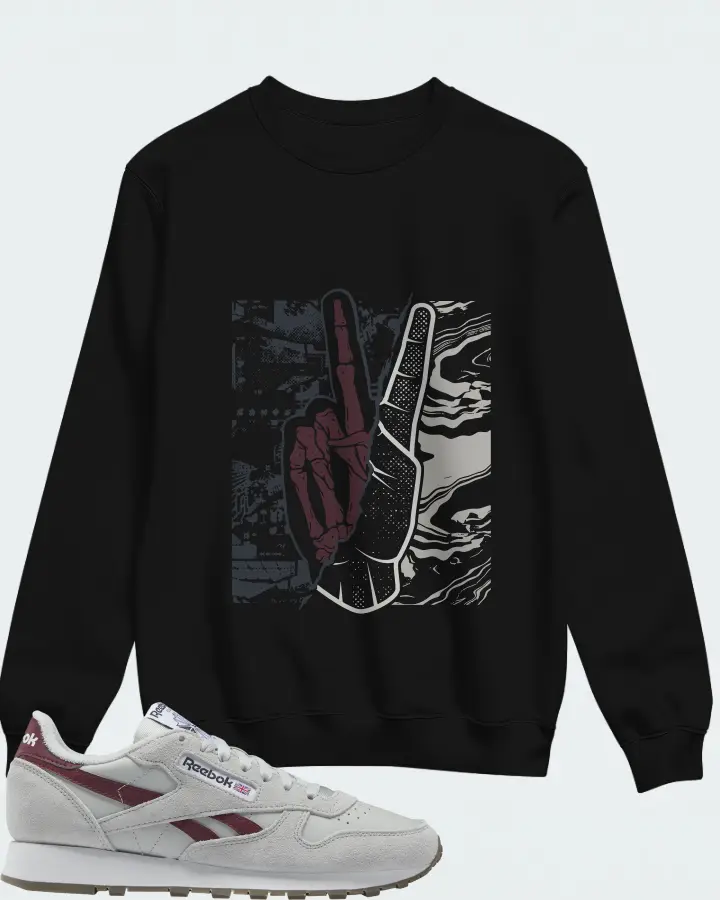 Reebok Classic Leather Sneaker Matching Black Sweatshirt - Peace of mind