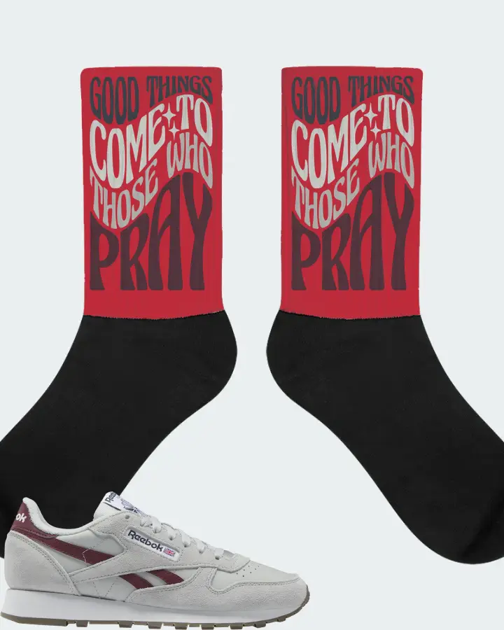 Reebok Classic Leather Sneaker Matching Red Socks - Good Things Come To Those Who Pray