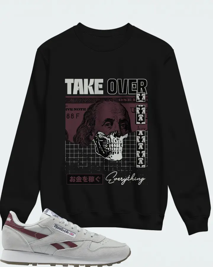Reebok Classic Leather Sneaker Matching Black Sweatshirt - Take Over
