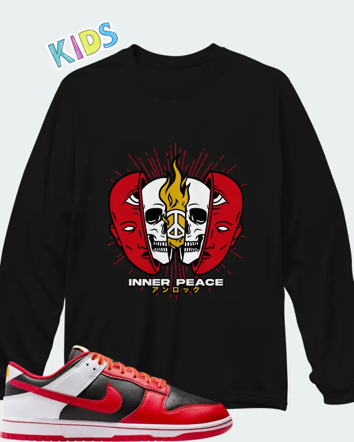 Nike Dunk Low Retro Black White University Gold Matching Kid's Long Sleeve T-Shirt