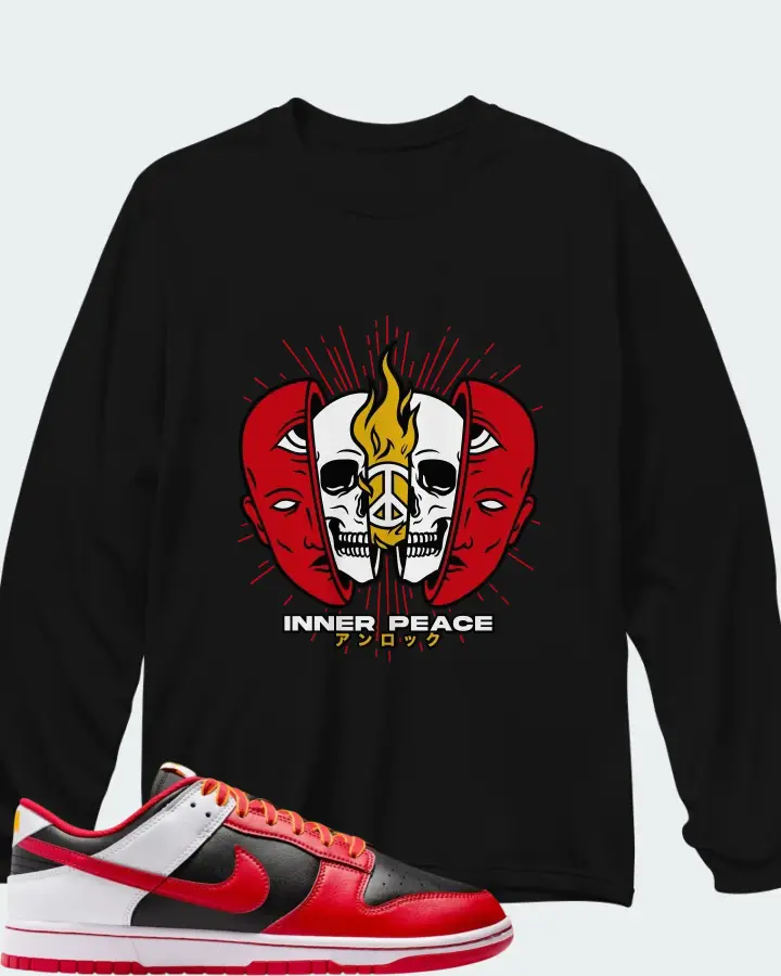 Nike Dunk Low Retro Black White University Gold Matching Long Sleeve T-Shirt