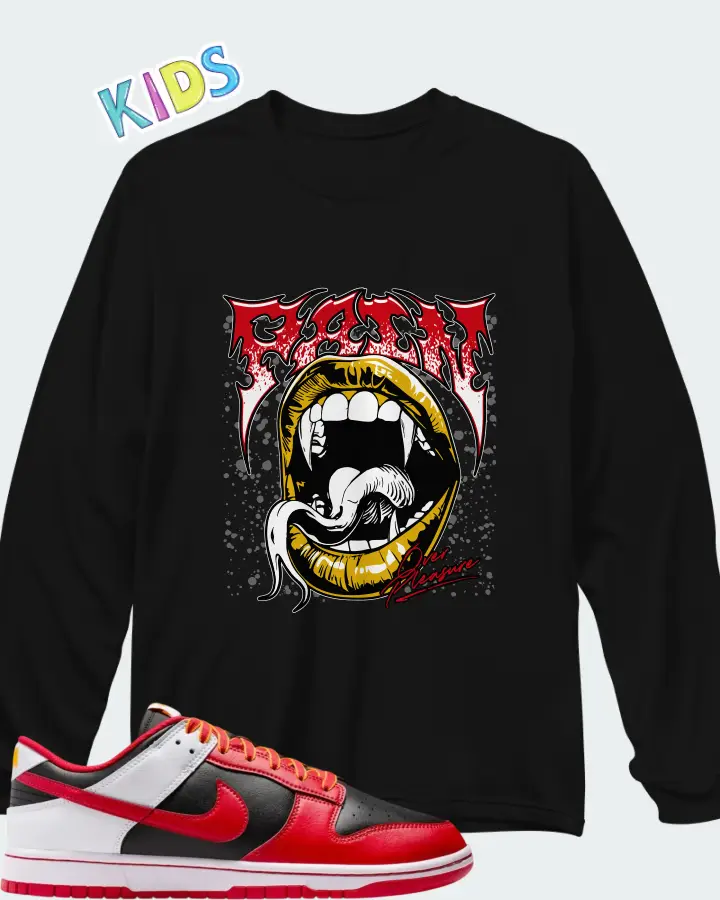Nike Dunk Low Retro Black White University Gold Matching Kid's Long Sleeve T-Shirt