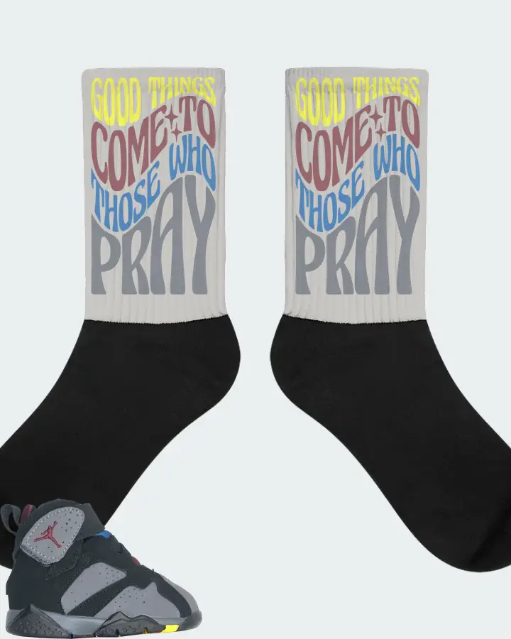 Jordan 7 Retro Sneaker Matching Grey Socks - Good Things Come To Those Who Pray