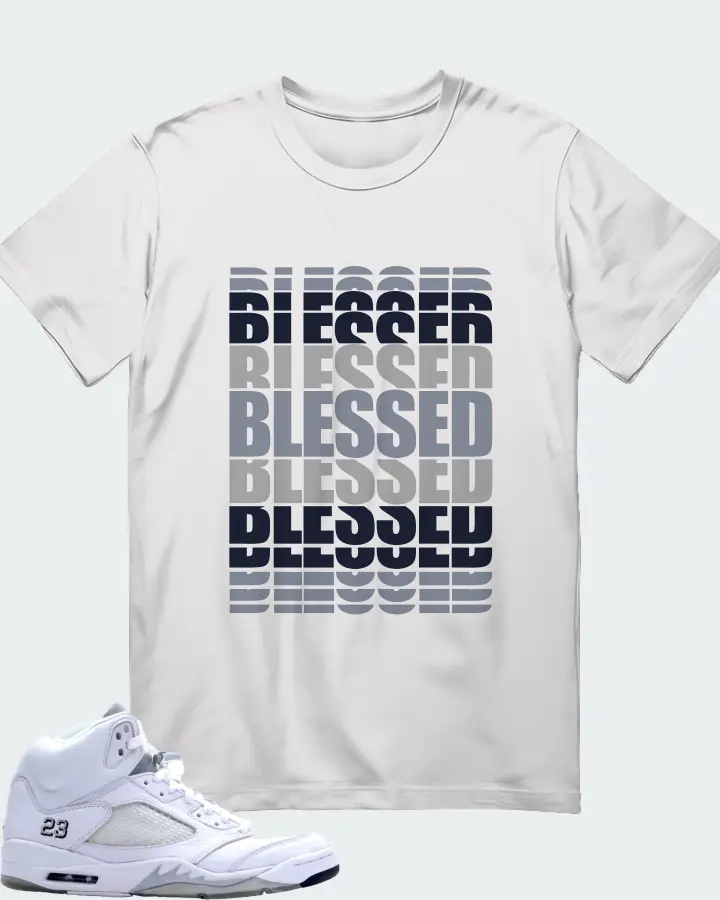 Jordan 5 Retro Sneaker Matching White Gildan T-Shirt - BLESSED Many Times