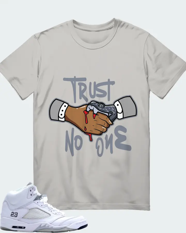 Jordan 5 Retro Sneaker Matching Grey Gildan T-Shirt - Trust No One