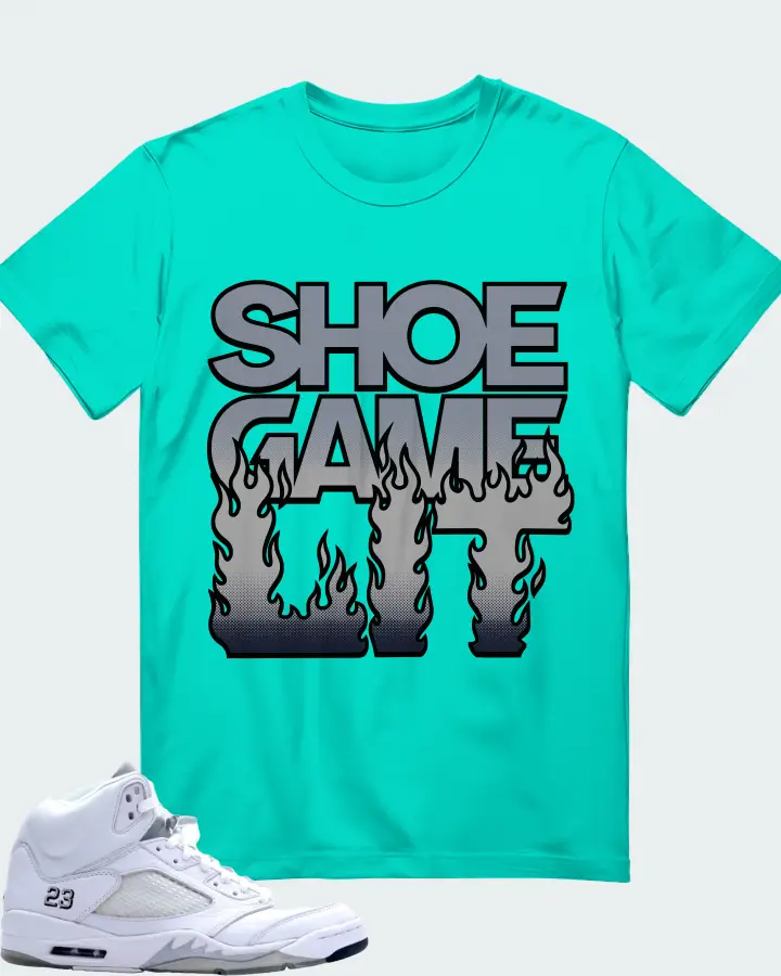 Jordan 5 Retro Sneaker Matching Teal T-Shirt - Shoe Game Lit Refreshed