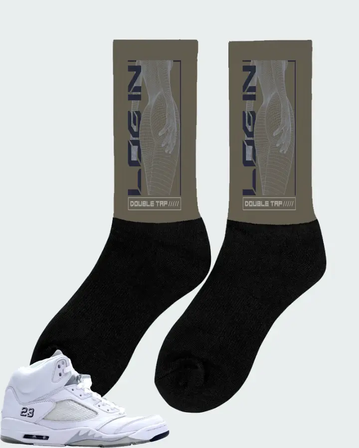 Jordan 5 Retro Sneaker Matching Army Green Socks (LOGIN) - View 3