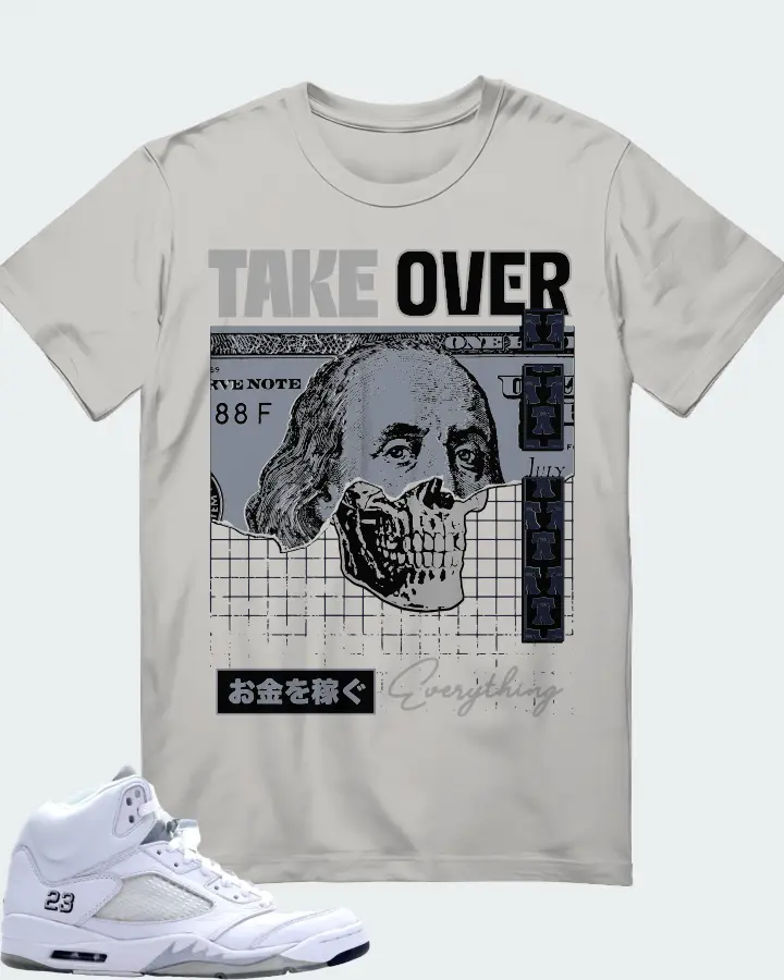 Jordan 5 Retro Sneaker Matching Grey Gildan T-Shirt - Take Over