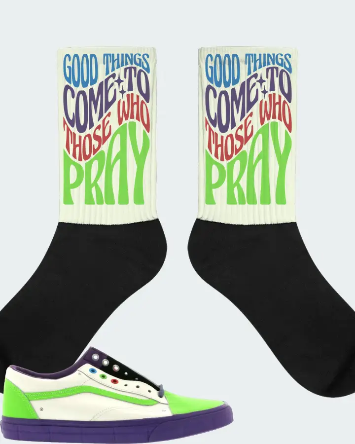 Vans Old Skool Sneaker Matching Citron Socks - Good Things Come To Those Who Pray