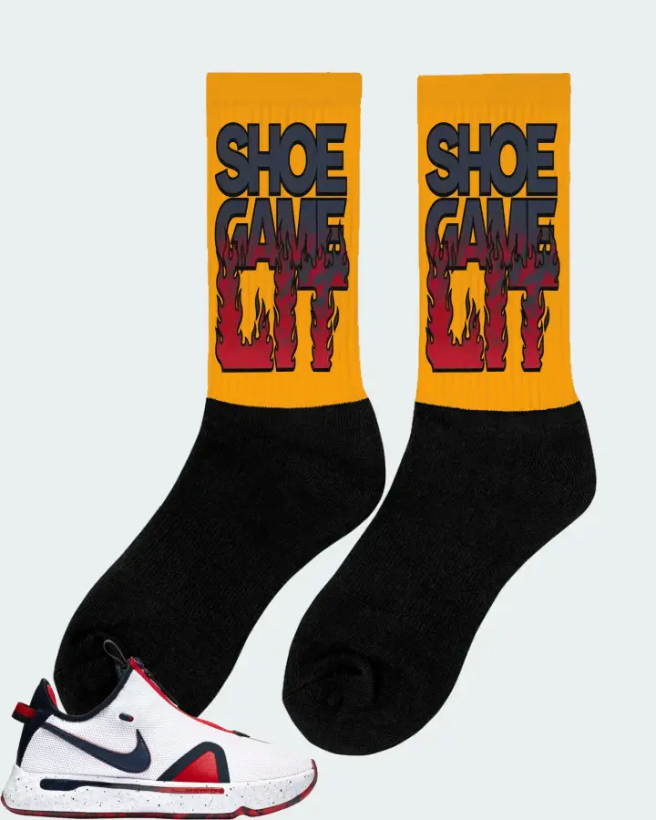 Nike PG 4 Sneaker Matching Gold Socks (Shoe Game Lit Refreshed) - View 3