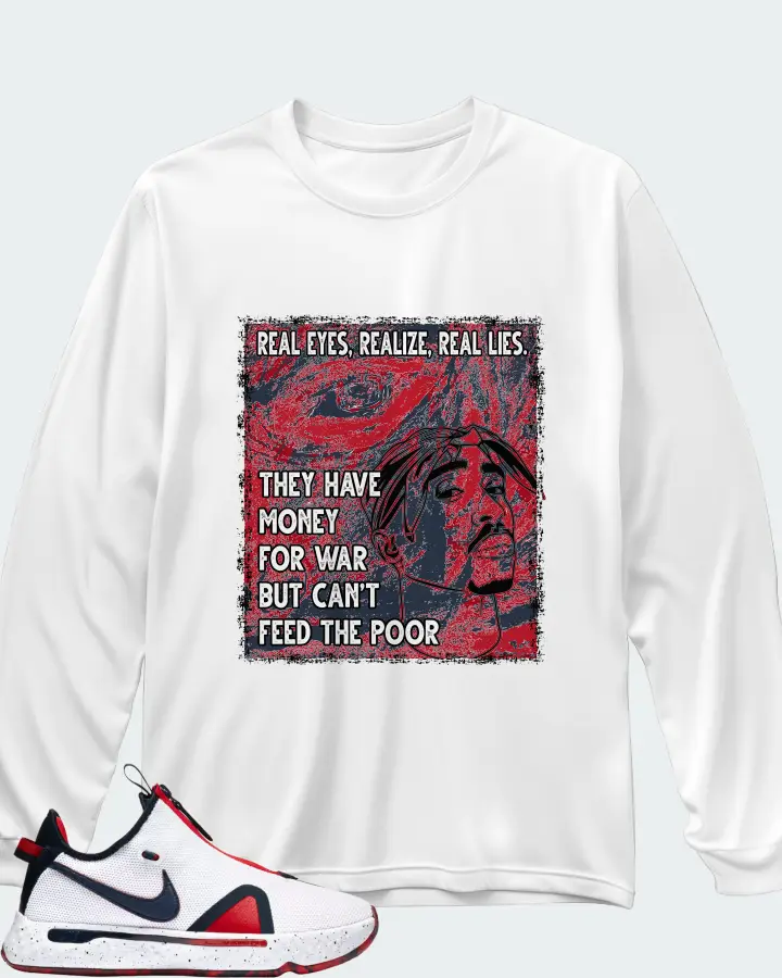 Nike PG 4 Sneaker Matching White Long Sleeve T-Shirt - TUPAC Real Eyes Realize Real Lies