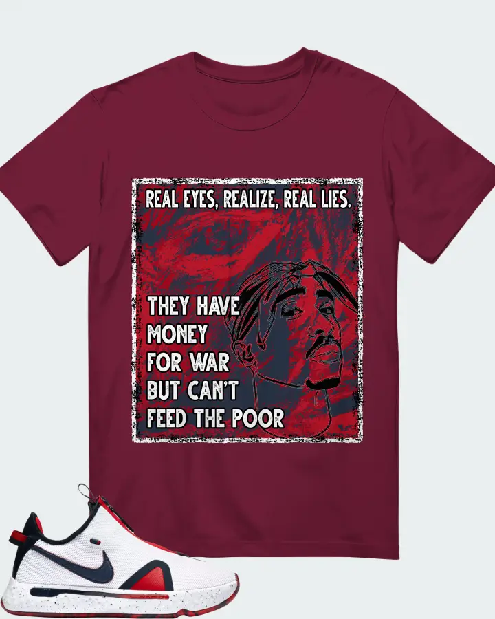 Nike PG 4 Sneaker Matching Maroon Gildan T-Shirt - TUPAC Real Eyes Realize Real Lies