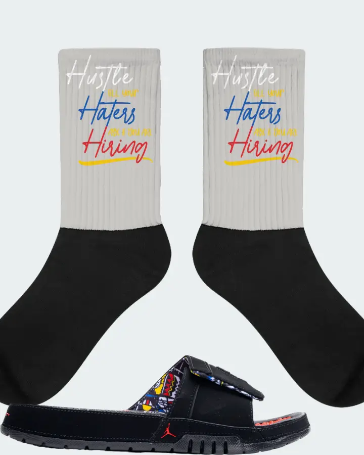 Jordan Hydro 8 Retro Slide Sneaker Matching Grey Socks - HUSTLE TILL YOUR HATERS ASK