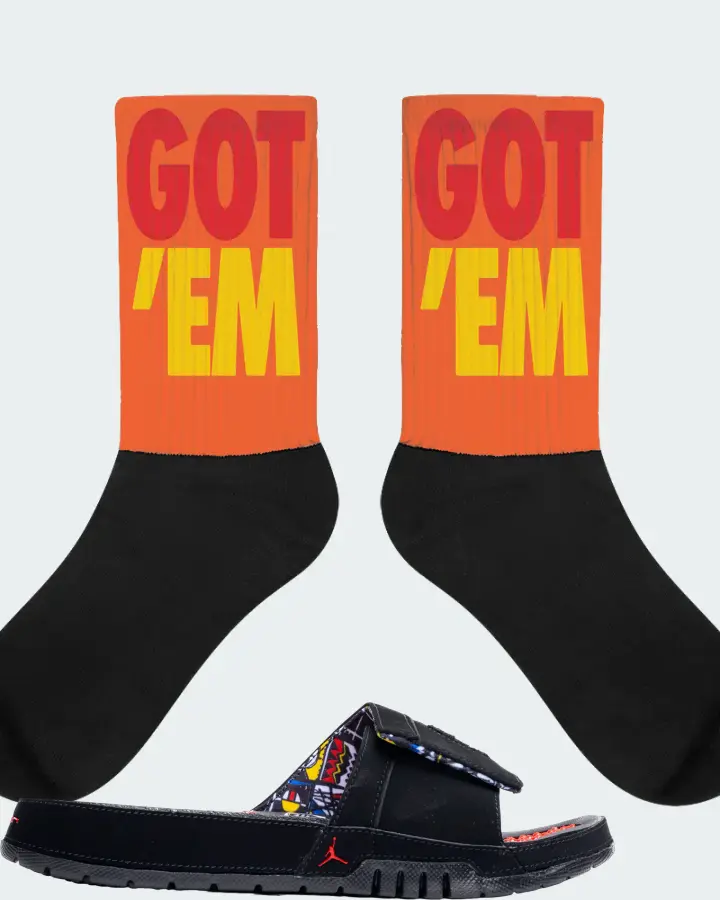 Jordan Hydro 8 Retro Slide Sneaker Matching Orange Socks - Got Em