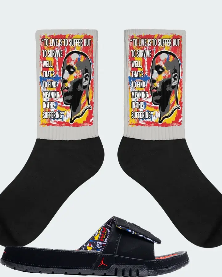 Jordan Hydro 8 Retro Slide Sneaker Matching Grey Socks - DMX Suffer Quote