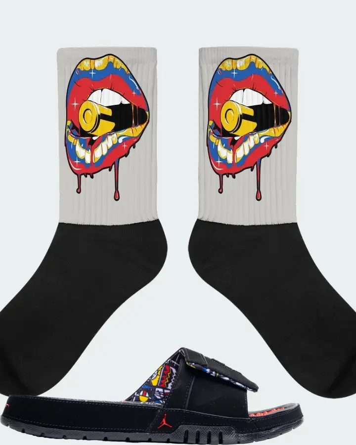 Jordan Hydro 8 Retro Slide Sneaker Matching Grey Socks - Kiss of Death