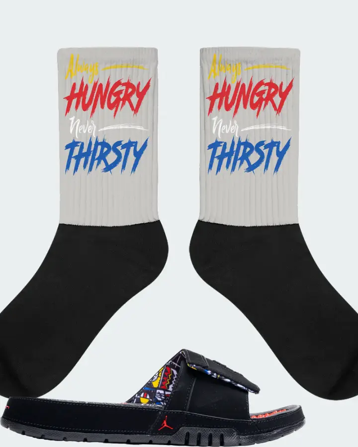 Jordan Hydro 8 Retro Slide Sneaker Matching Grey Socks - Always HUNGRY Never THIRSTY
