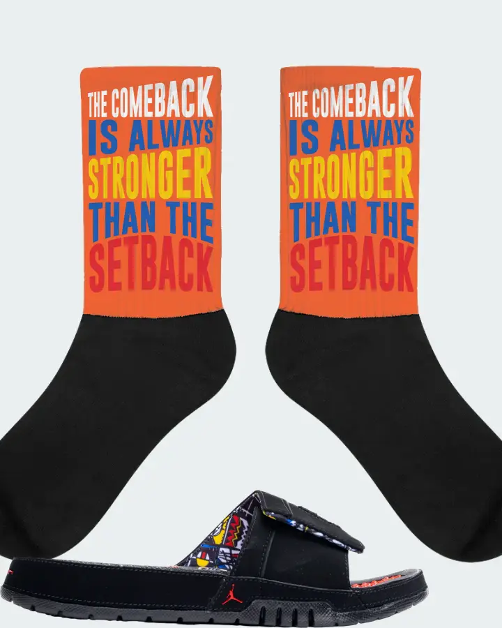 Jordan Hydro 8 Retro Slide Sneaker Matching Orange Socks (The Comeback) - View 1