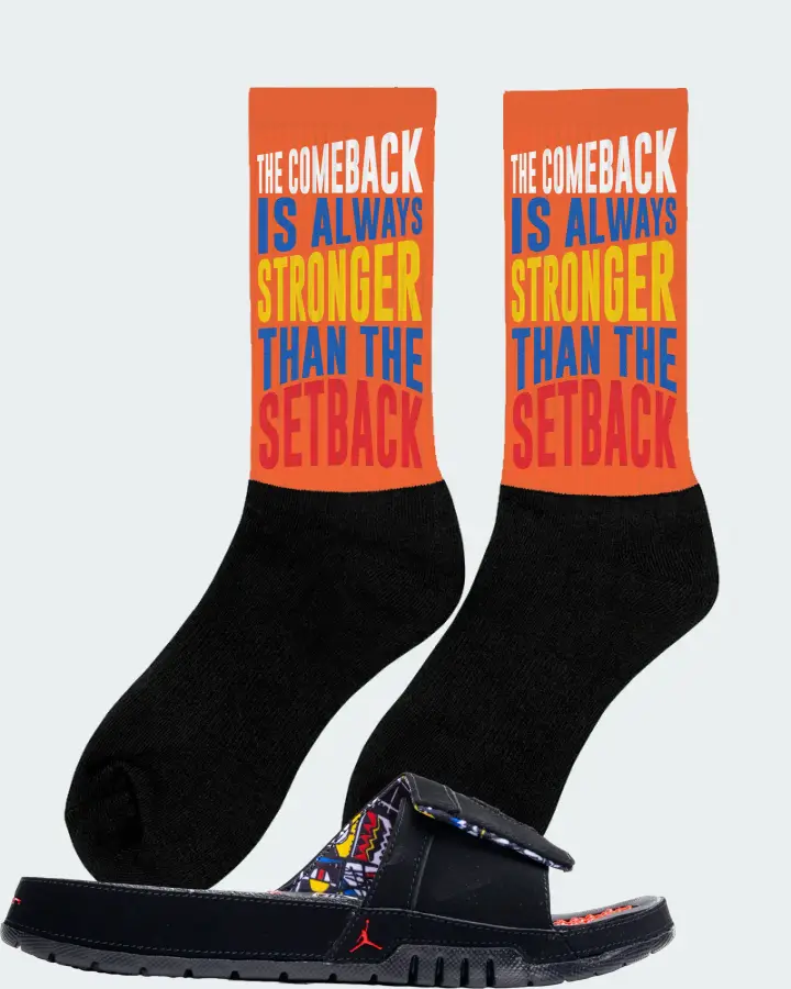Jordan Hydro 8 Retro Slide Sneaker Matching Orange Socks (The Comeback) - View 3