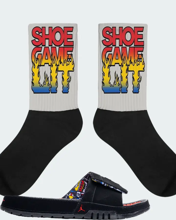 Jordan Hydro 8 Retro Slide Sneaker Matching Grey Socks - Shoe Game Lit Refreshed
