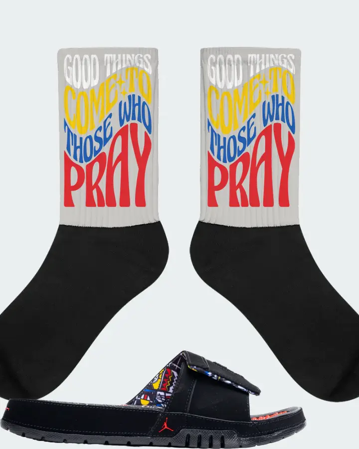 Jordan Hydro 8 Retro Slide Sneaker Matching Grey Socks - Good Things Come To Those Who Pray