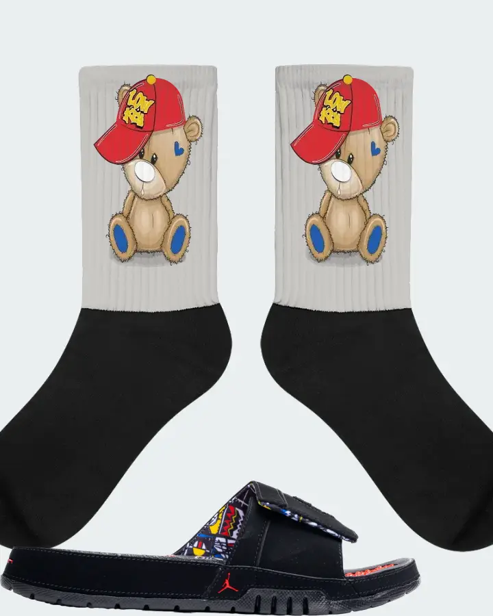 Jordan Hydro 8 Retro Slide Sneaker Matching Grey Socks - LOW KEY BEAR